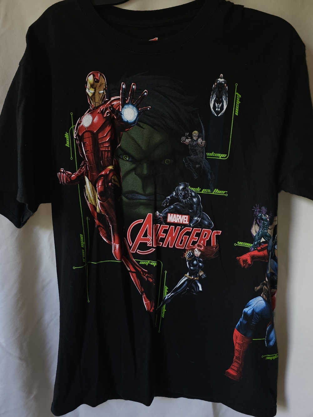 Marvel Avengers Black Graphic Tee - Iron Man Hulk Design